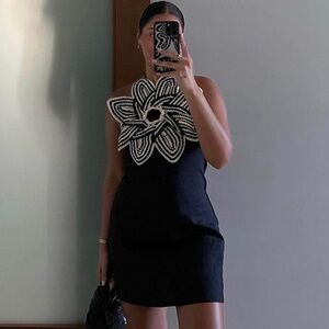 Zara Black Dress with Crochet Flower Detail